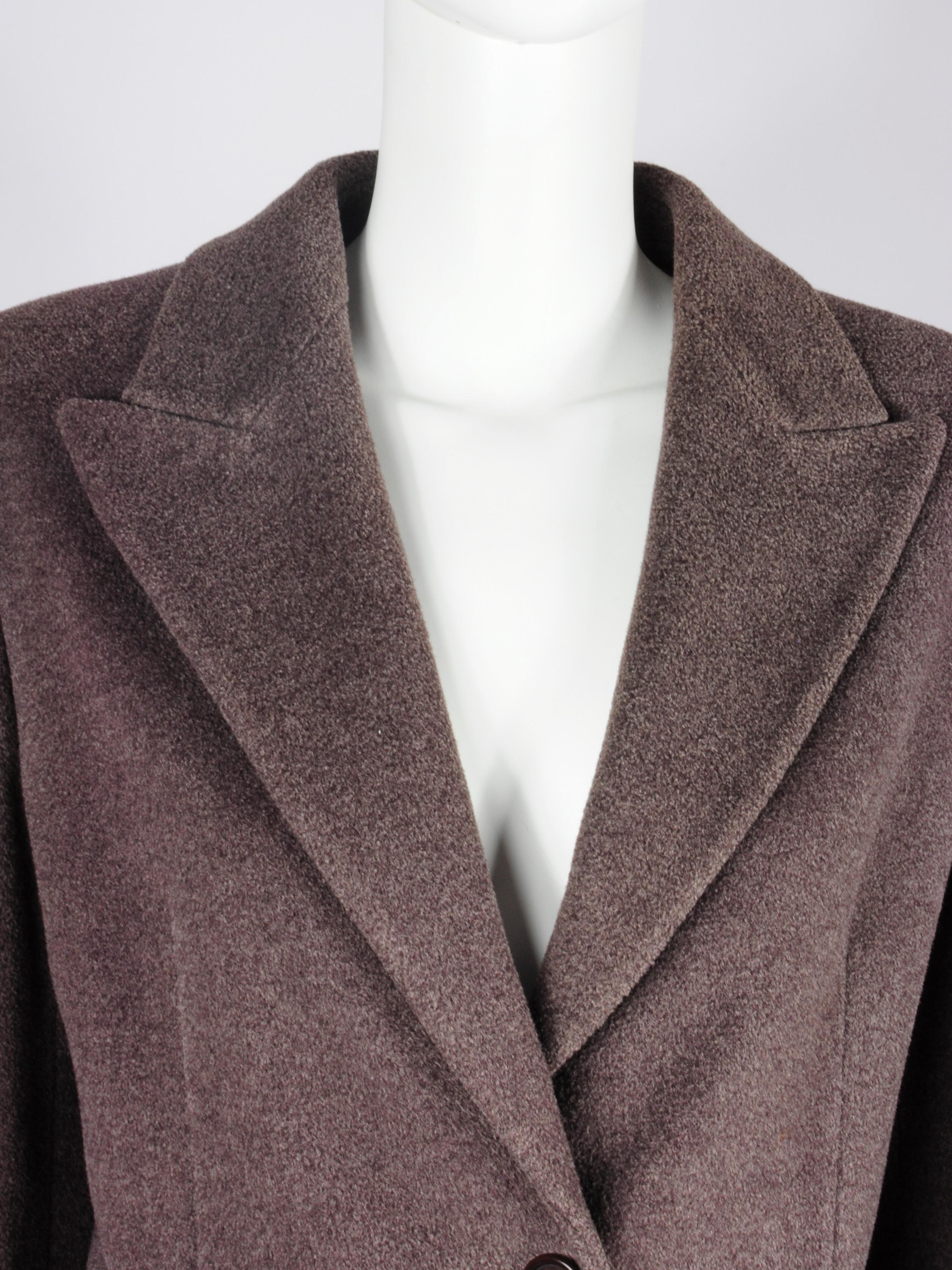 Max Mara Brown Coat Single Breasted Wool and Silk 1990s For Sale 4