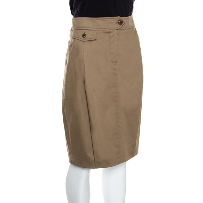 Max Mara Brown Cotton Pleat Front Pencil Skirt M For Sale at 1stDibs