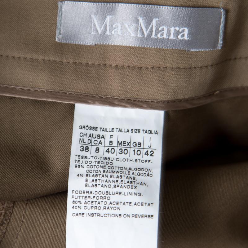 Women's Max Mara Brown Cotton Pleat Front Pencil Skirt M