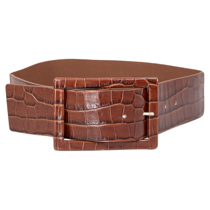 Max Mara Brauner Ledergürtel mit Krokoprägung im Angebot