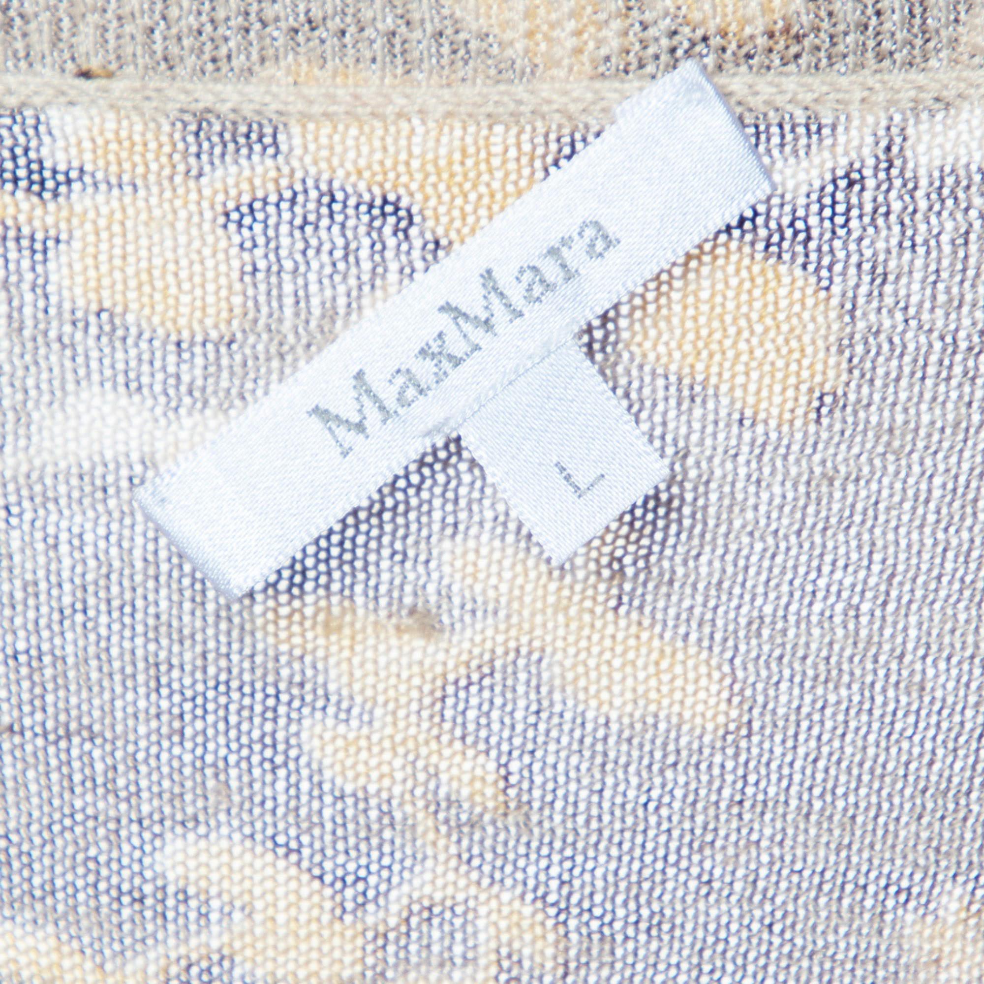 Max Mara Brown Floral Printed Silk & Linen Knit Embellished V-Neck Top L im Zustand „Gut“ im Angebot in Dubai, Al Qouz 2