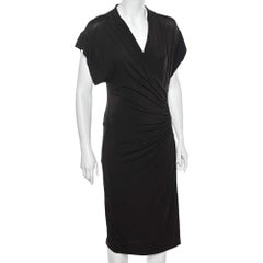 Max Mara Brown Jersey Draped Detail Midi Dress M