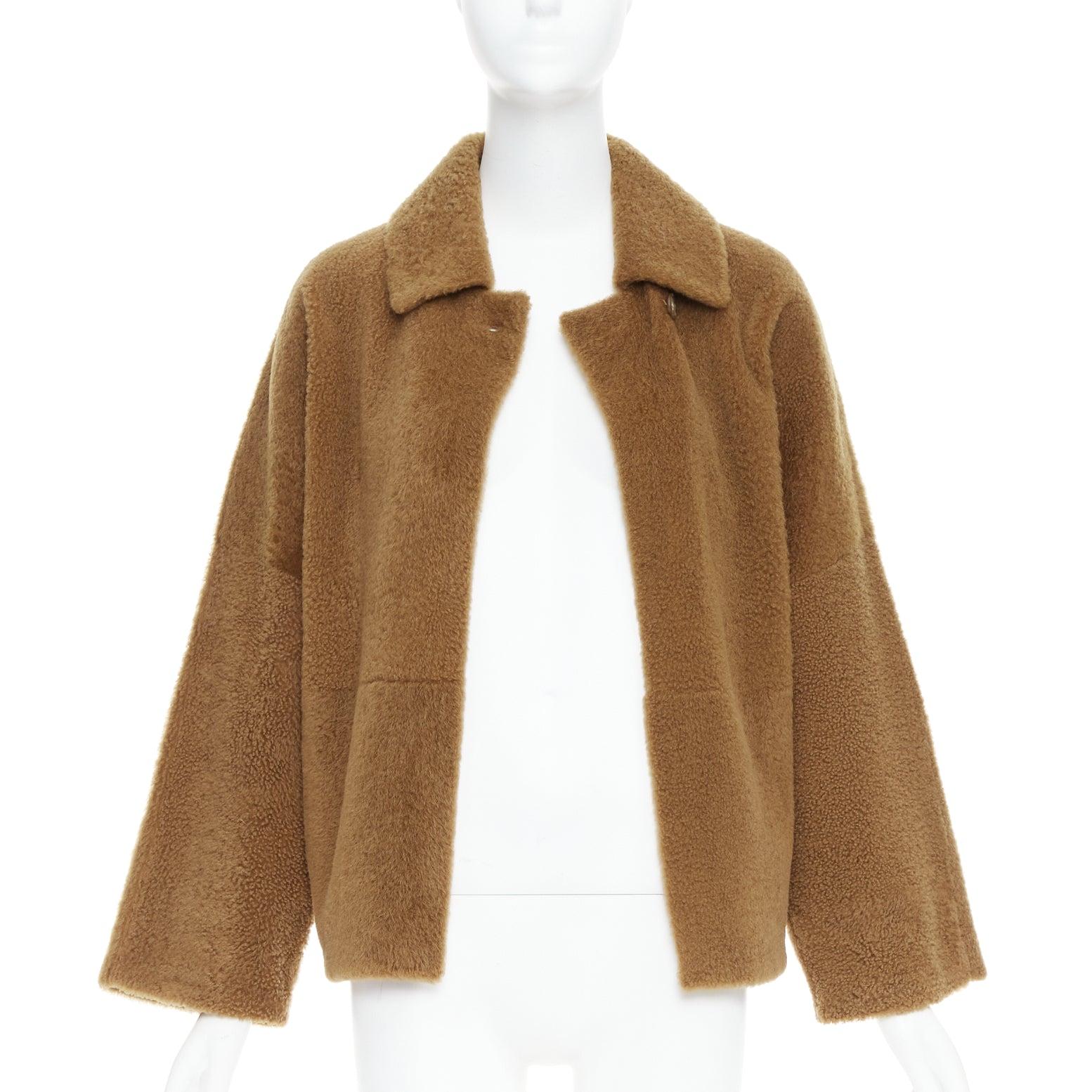 Brown MAX MARA brown lambskin leather shearling Teddy short coat IT38 XS For Sale