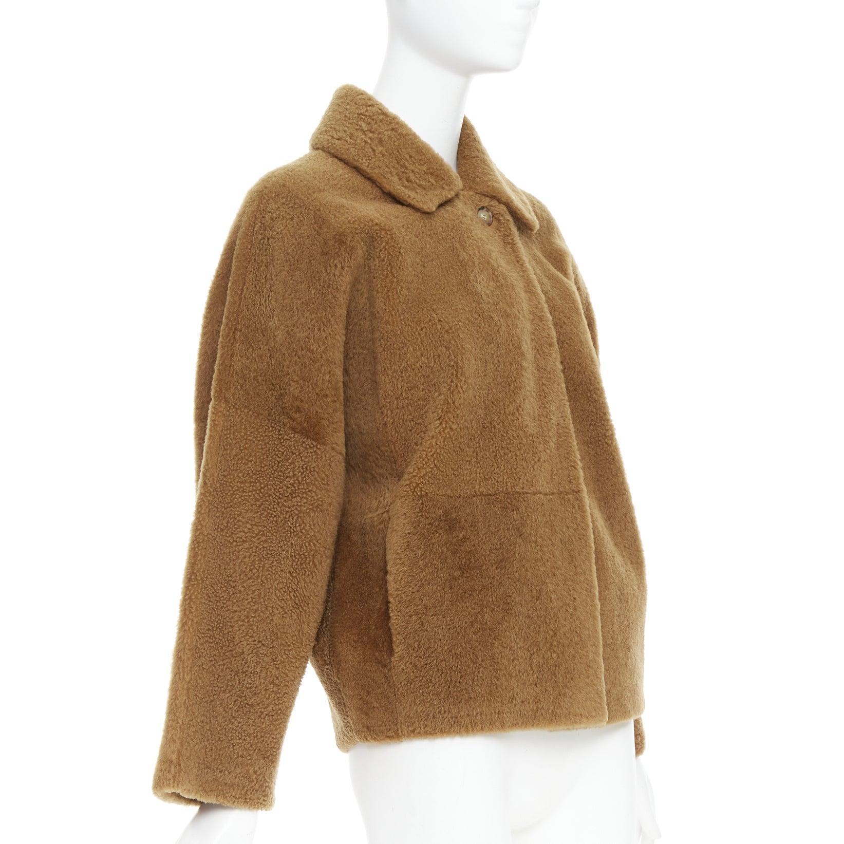 MAX MARA brown lambskin leather shearling Teddy short coat IT38 XS In Good Condition For Sale In Hong Kong, NT