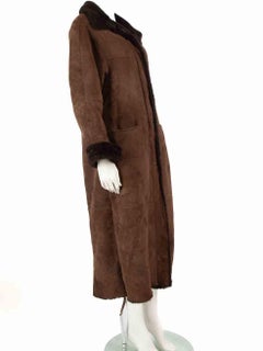 Max Mara Brown Suede Fur Lined Shearling Coat Size XS