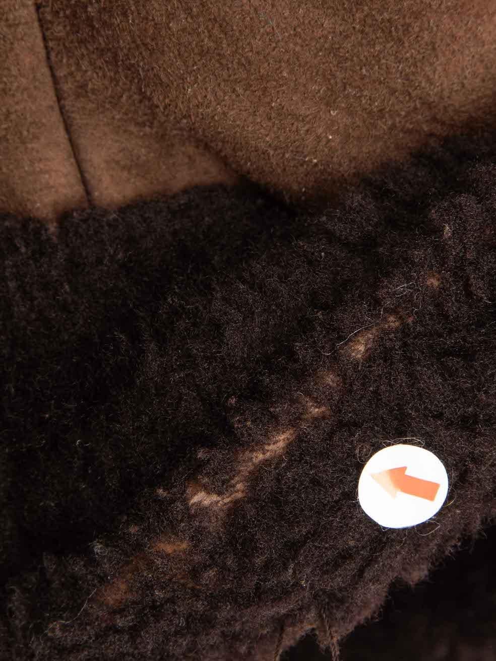 Max Mara Brown Suede Fur Lined Shearling Coat Size XS 3