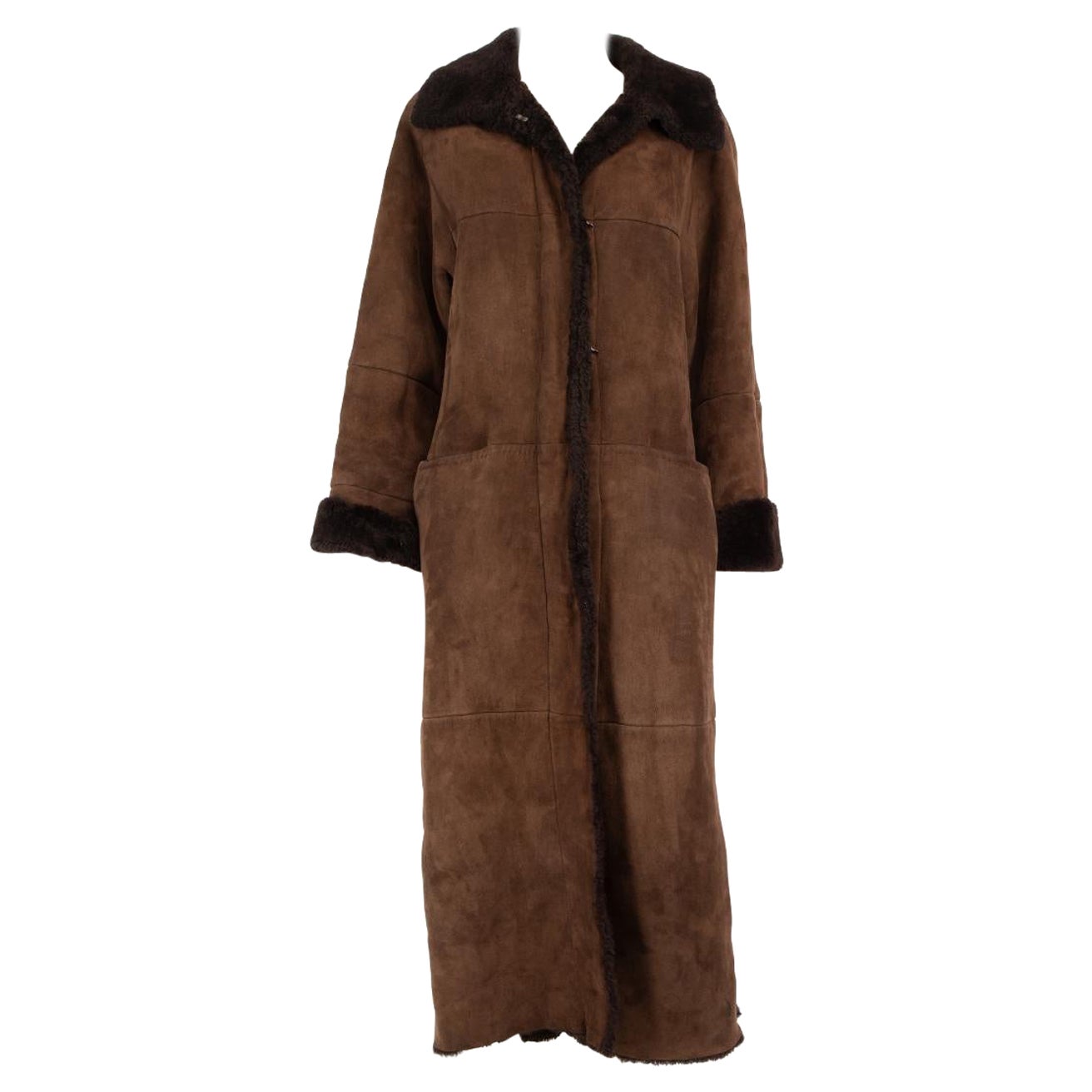 Max Mara Brown Suede Fur Lined Shearling Coat Size XS