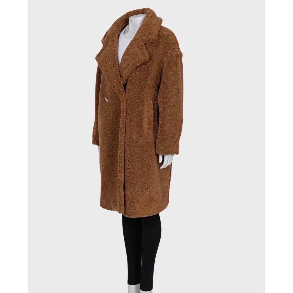 Stay cozy and stylish with this Max Mara oversized faux fur coat in a beautiful brown color! This size S coat features a comfortable, relaxed silhouette that's perfect for layering during colder months. It has a button closure. 

Condition: Very