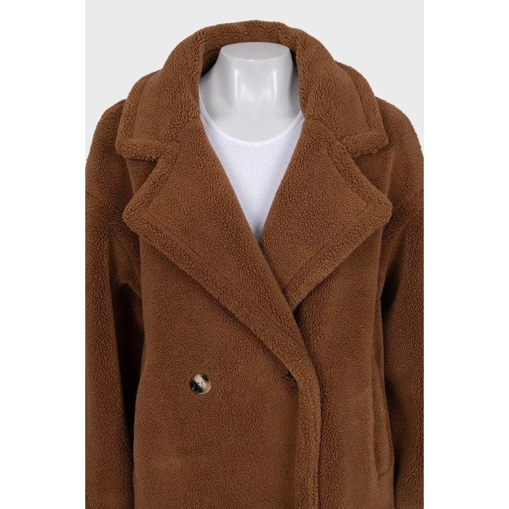 Max Mara Brown Teddy Oversized Faux Fur Coat - Size S en Bueno estado para la venta en Krakow, PL