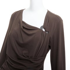 MAX MARA brown viscose blend silver buckle draped long sleeve top L