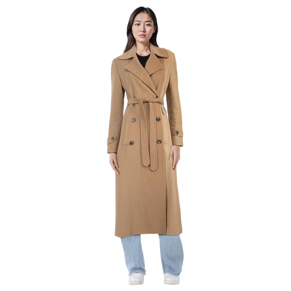 Max Mara Brown Wool Panelled Double Breasted Coat Size M For Sale