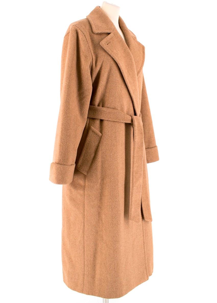 MaxMara Camel Alpaca & Wool-blend Chevron Weave Belted Coat

- Soft and cosy alpaca and wool-blend fabrication
- Chevron weave
- Collar & step lapels
- Slanted side flap pockets
- Self-tie belted fastening
- Lined with logo embroidered viscose
-