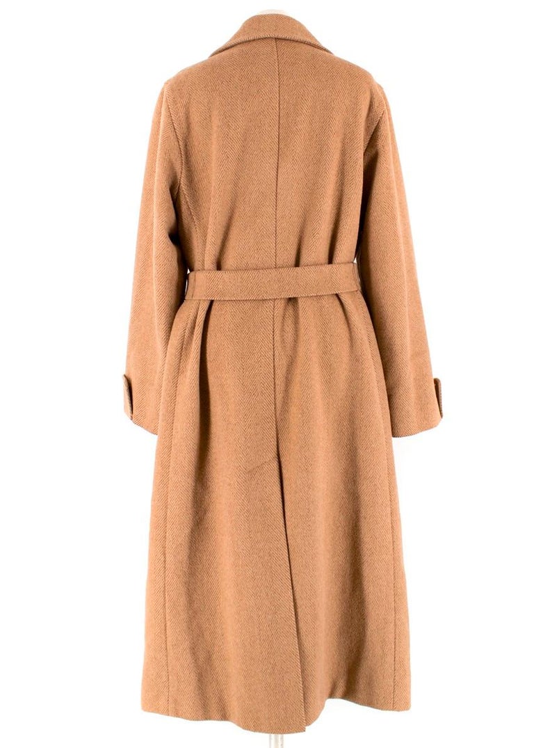 Max Mara Camel Alpaca and Wool-blend Chevron Weave Belted Coat US 6 at ...