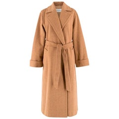 Max Mara Camel Alpaca & Wool-blend Chevron Weave Belted Coat US 6