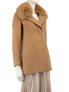 Max Mara Camel Camelhair Fur Trimmed Coat Size S