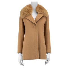Max Mara Camel Camelhair Fur Trimmed Coat Size S
