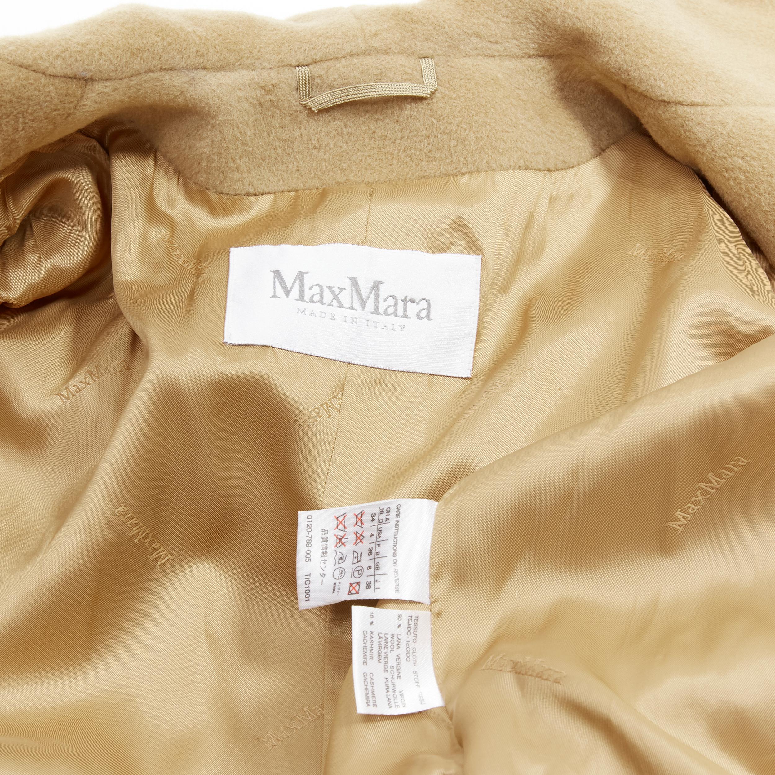 MAX MARA camel tan brown virgin wool cashmere wide collar wrap front coat IT38 S For Sale 5