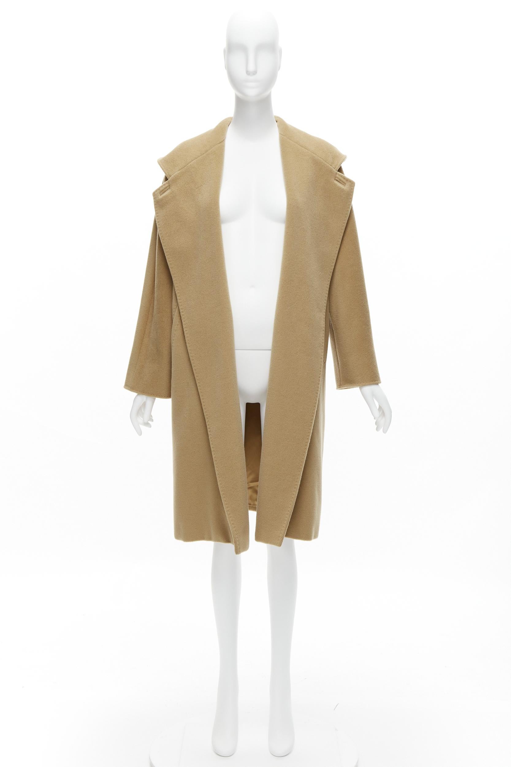 MAX MARA camel tan brown virgin wool cashmere wide collar wrap front coat IT38 S For Sale 6