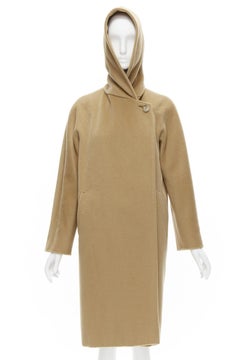 MAX MARA camel tan brown virgin wool cashmere wide collar wrap front coat IT38 S