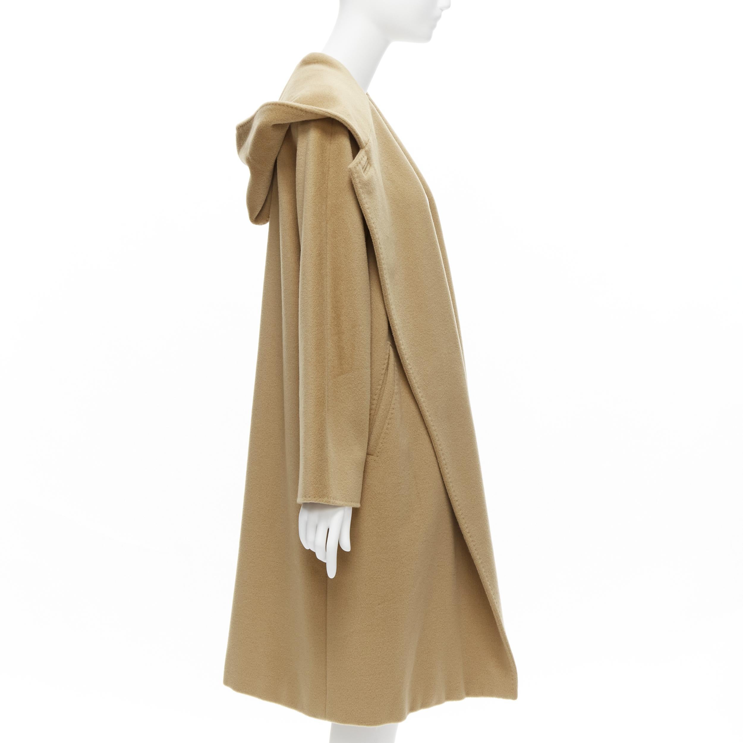 MAX MARA camel tan brown virgin wool cashmere wide collar wrap front coat IT38 S In Excellent Condition For Sale In Hong Kong, NT