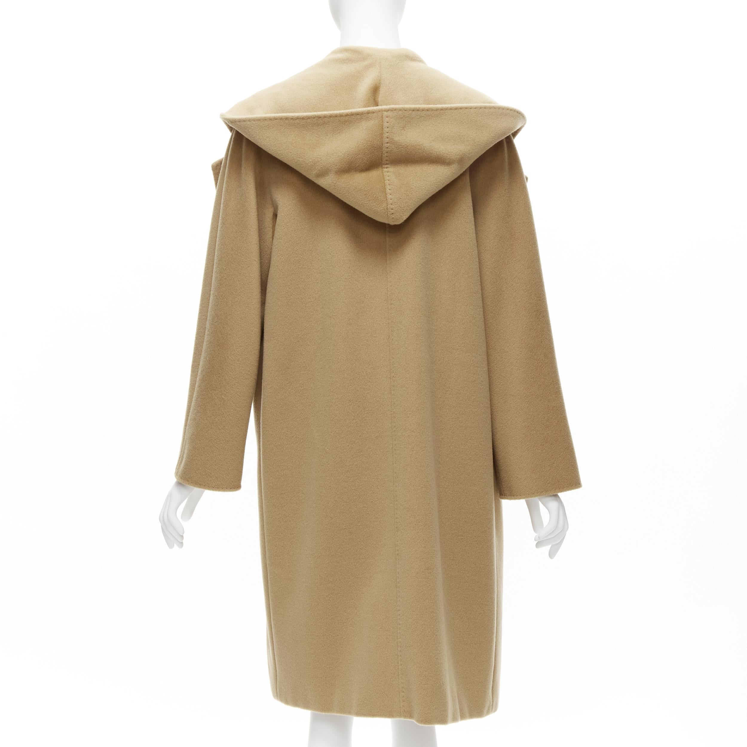 Women's MAX MARA camel tan brown virgin wool cashmere wide collar wrap front coat IT38 S For Sale