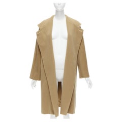 Used MAX MARA camel tan brown virgin wool cashmere wide collar wrap front coat IT38 S