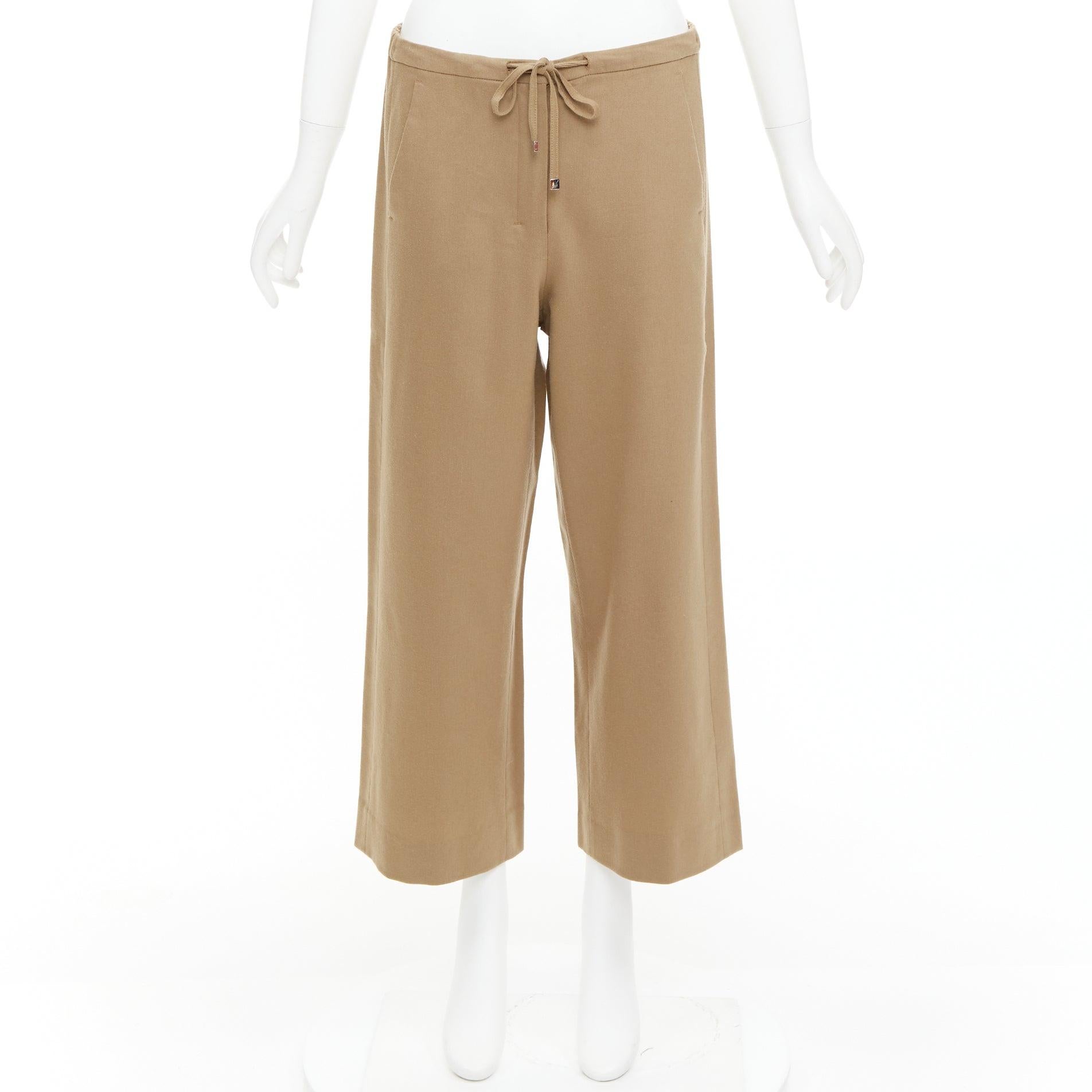 MAX MARA ' camel virgin wool blend drawstring waist wide leg cropped pants 32