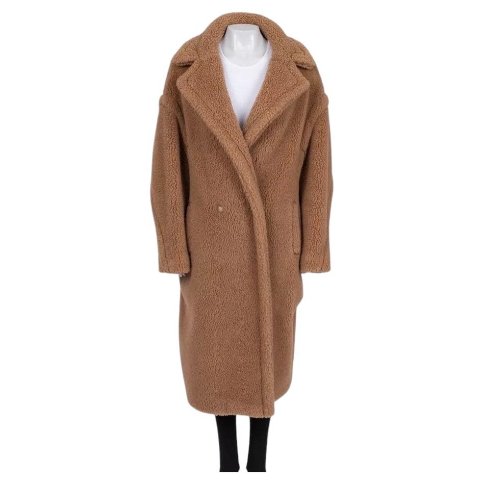 Manteau oversize « Teddy » Max Mara en laine et soie couleur camel, taille L