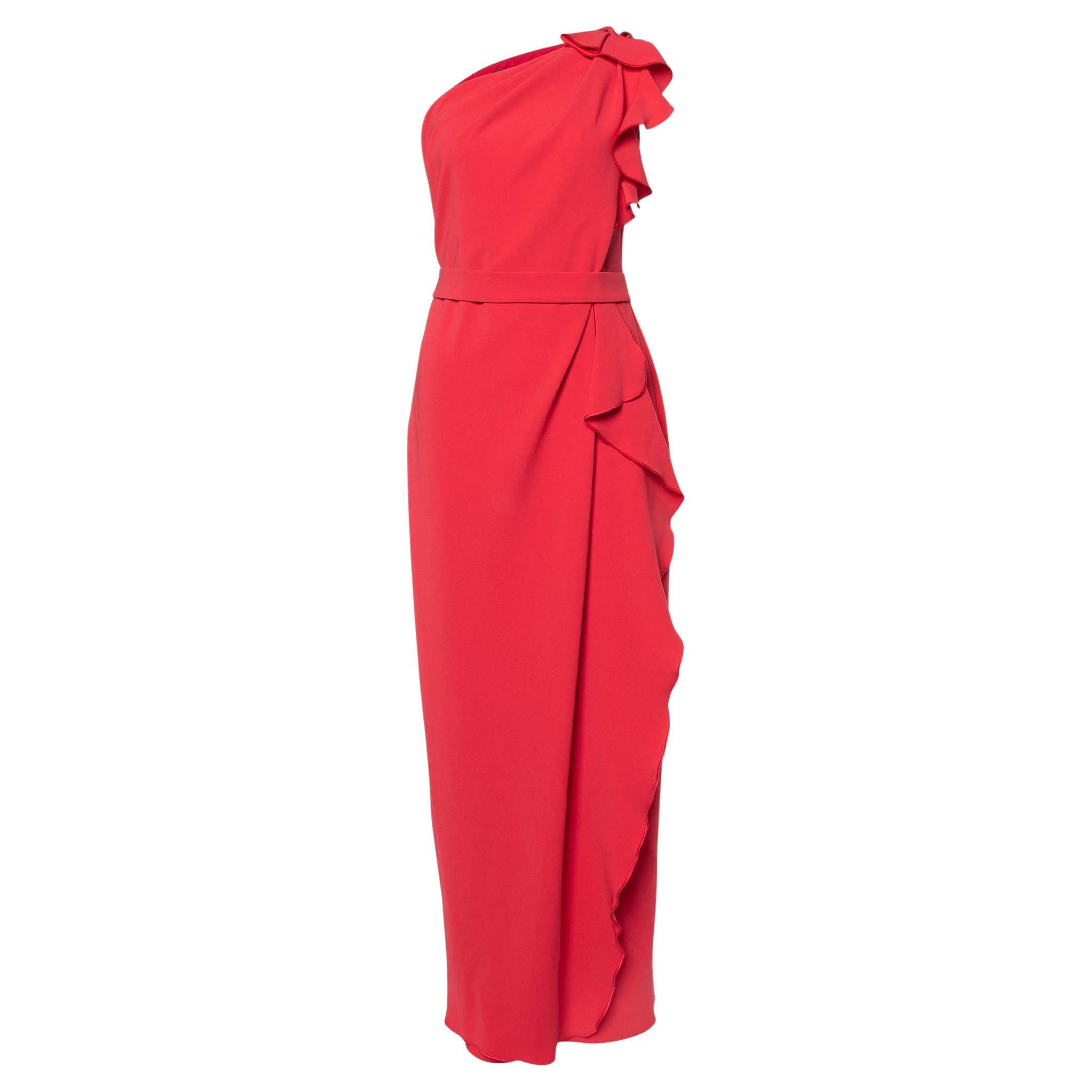 Max Mara Coral Pink Crepe Ruffled One Shoulder Dress S