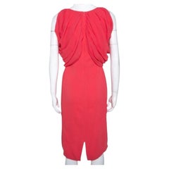 Max Mara Coral Pink Stretch Crepe Draped Sheath Dress L