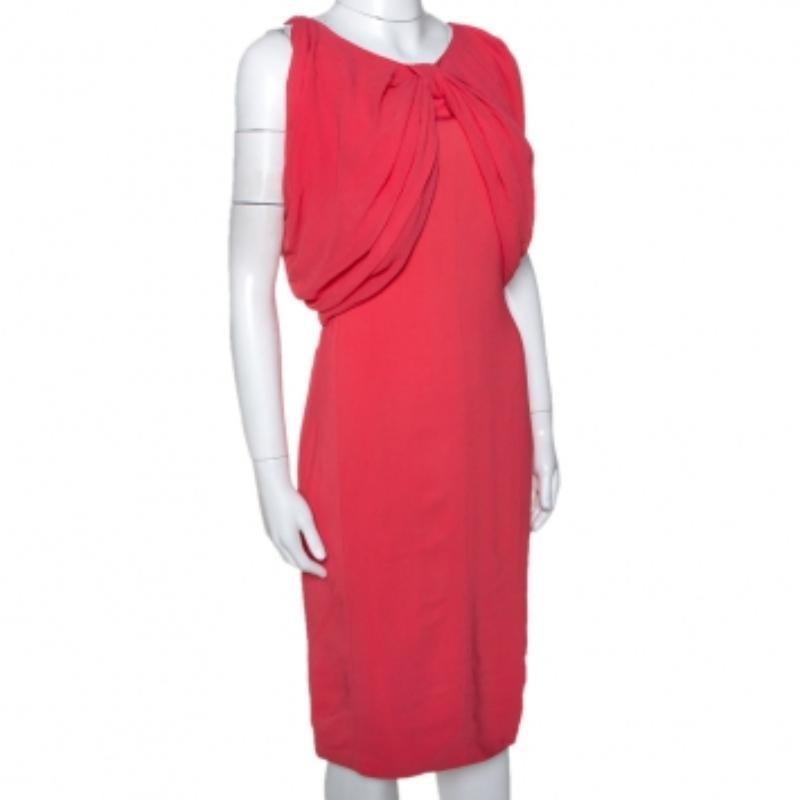 Max Mara Coral Pink Stretch Crepe Draped Sheath Dress L en vente 2