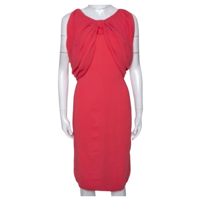 Max Mara Coral Pink Stretch Crepe Draped Sheath Dress L en vente