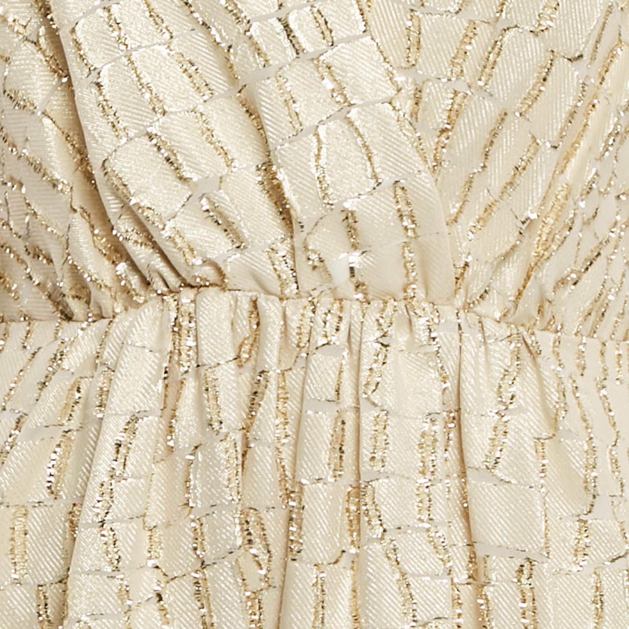 Beige Max Mara Cream Brocade Fil-Coupe Zeda Maxi Dress S For Sale