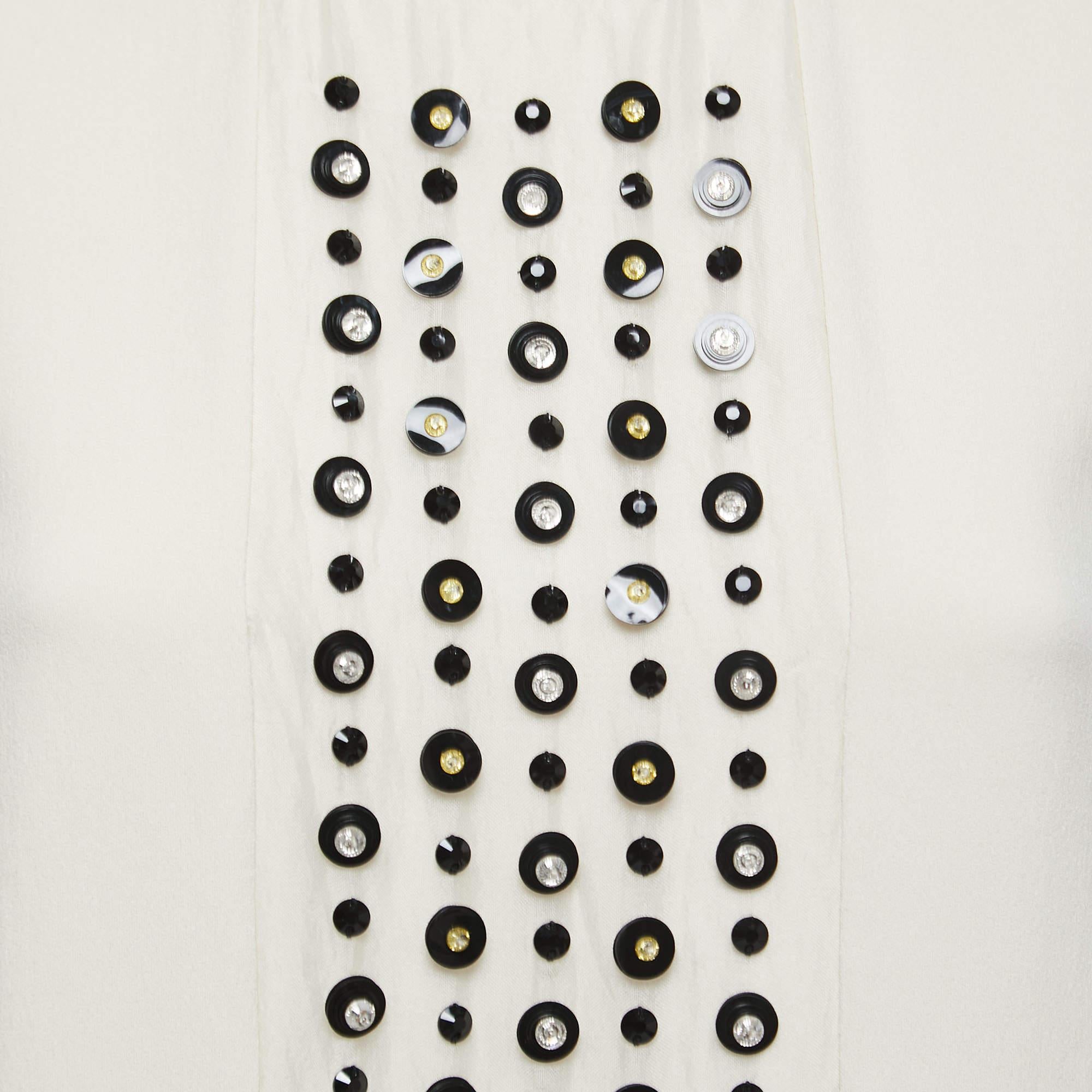 Gray Max Mara Cream Embellished Crepe Sleeveless Top S For Sale
