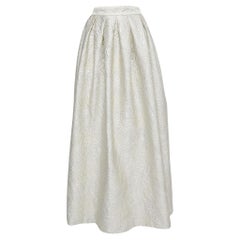 Max Mara Cream Lurex Floral Pattern Jacquard Long Skirt L