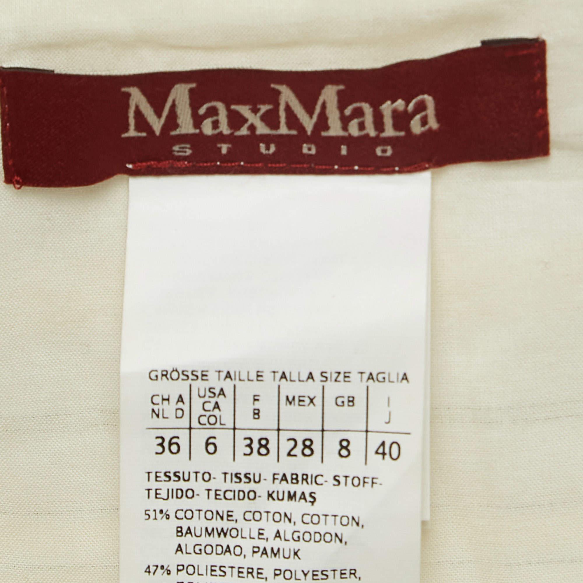 Max Mara Cream Lurex Stripe Cotton Blend Blouse S In Good Condition For Sale In Dubai, Al Qouz 2