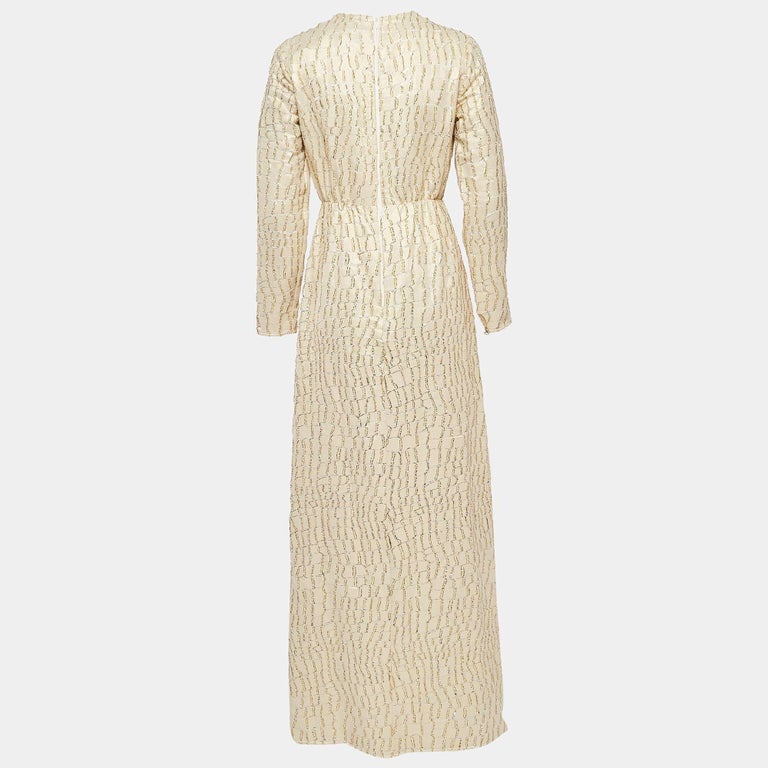 Max Mara Cream/Metallic Gold Brocade Silk Long Sleeve Maxi Dress S at  1stDibs