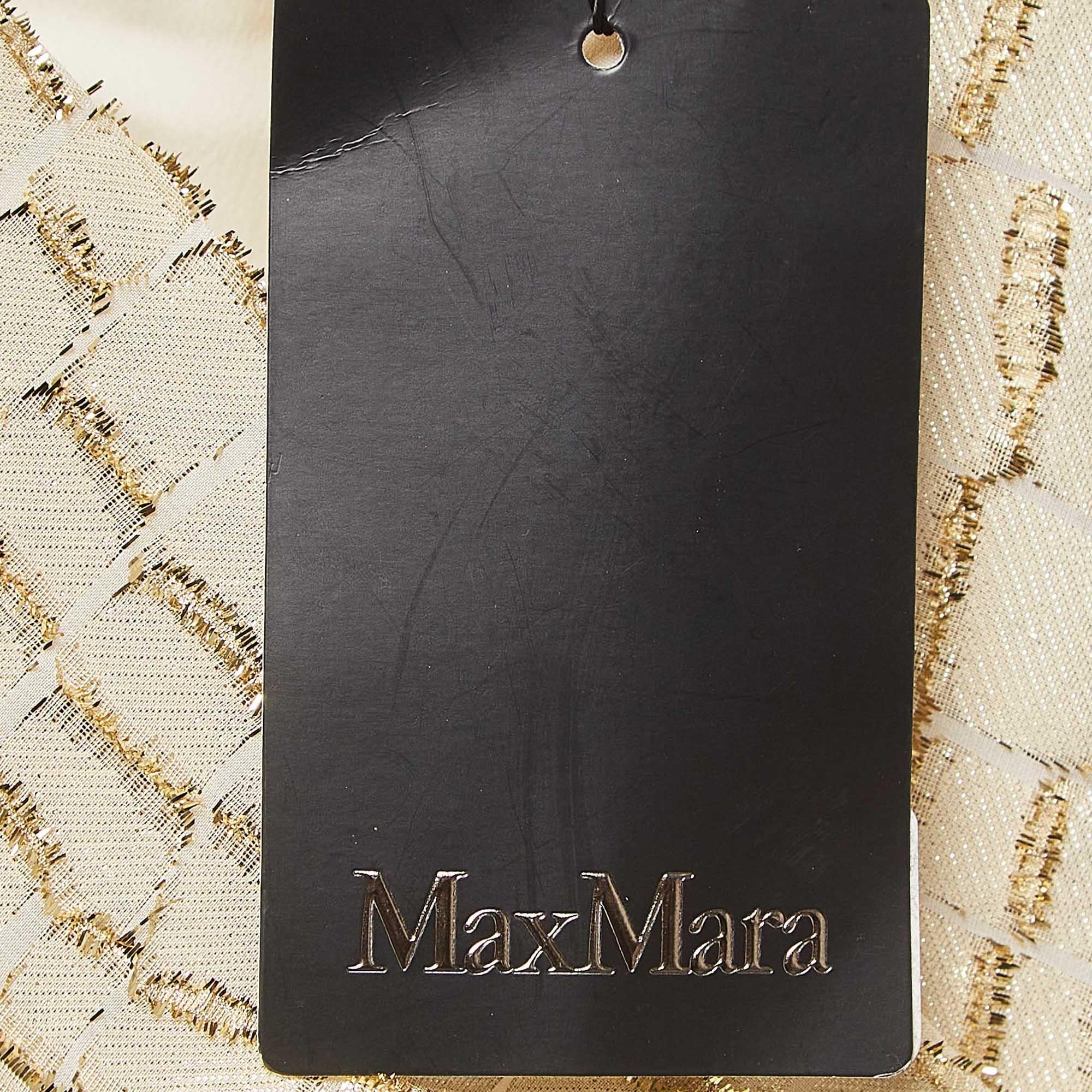 Max Mara Cream/Metallic Gold Brocade Silk Long Sleeve Maxi Dress S In Excellent Condition For Sale In Dubai, Al Qouz 2