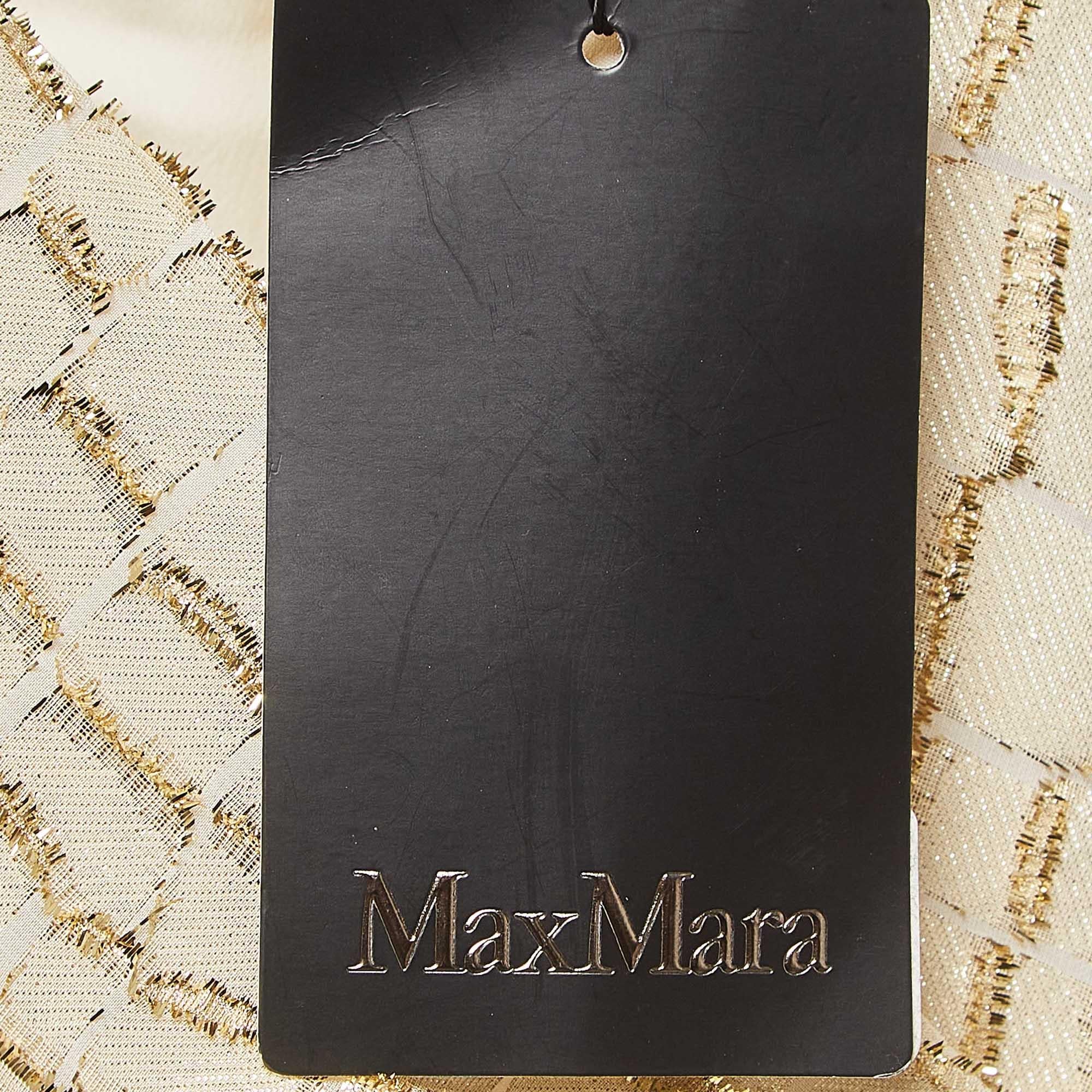 Max Mara Cream/Metallic Gold Brocade Silk Long Sleeve Maxi Dress S 2