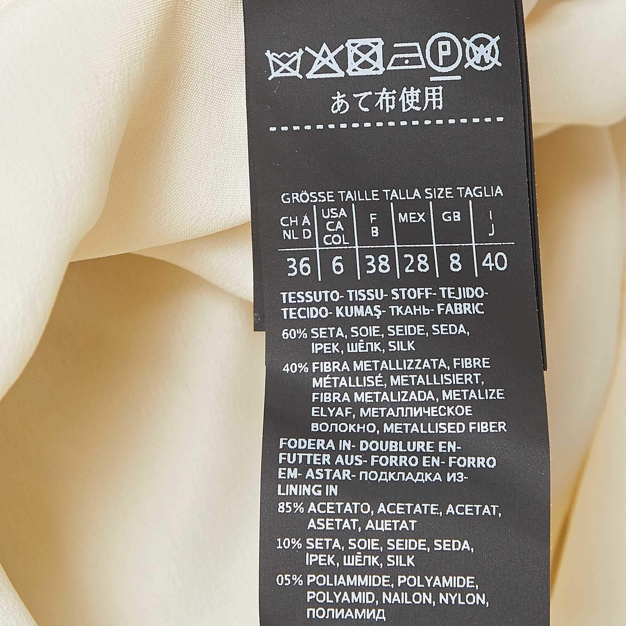 Max Mara Cream/Metallic Gold Brocade Silk Long Sleeve Maxi Dress S For Sale 3