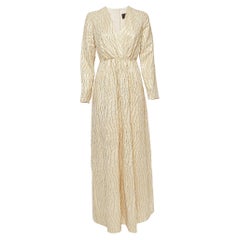 Max Mara Robe longue à manches longues en brocart de soie crème/métallique doré S