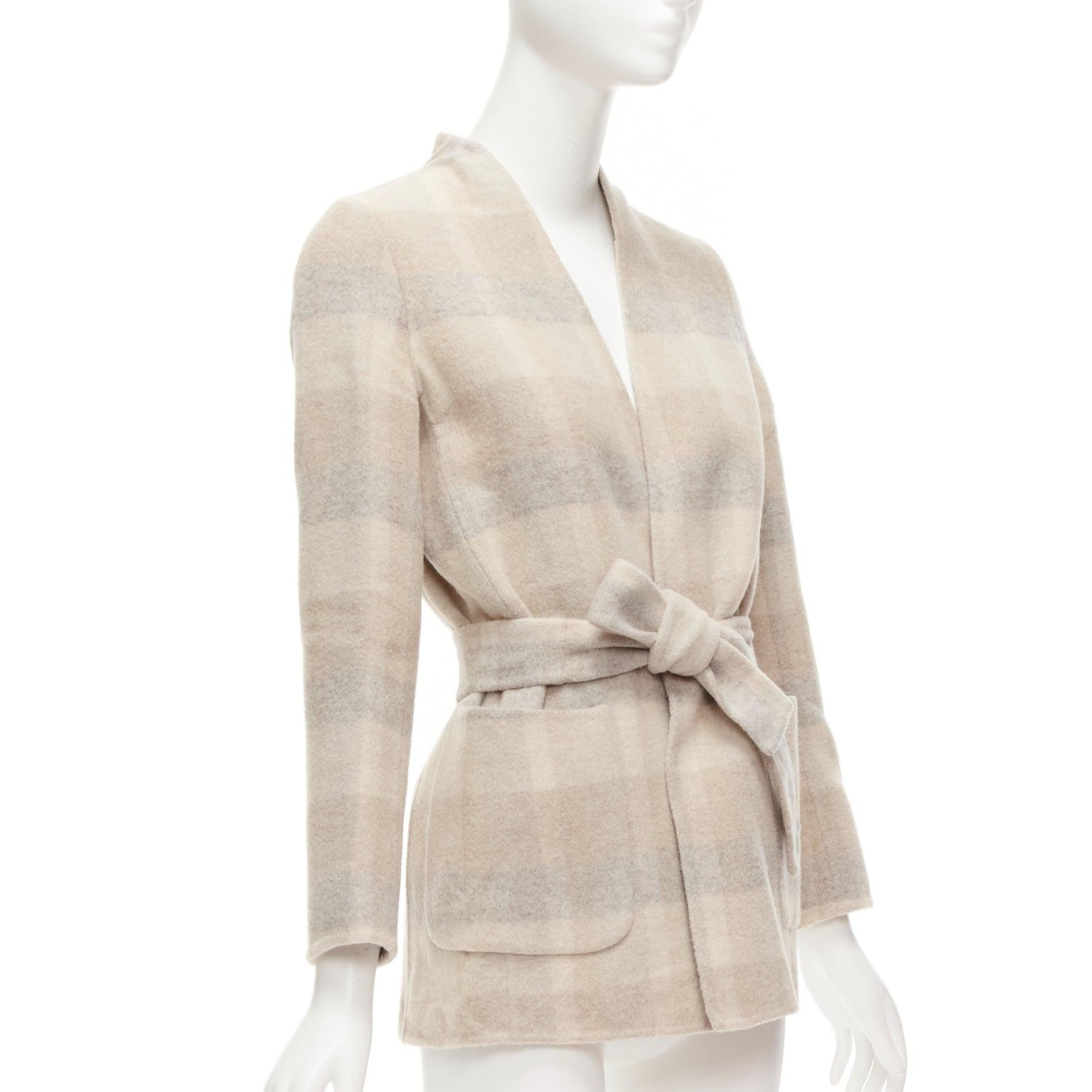Beige MAX MARA Cucito Amano, giacca double face in lana d'angora a quadri con cintura IT34 XXS in vendita