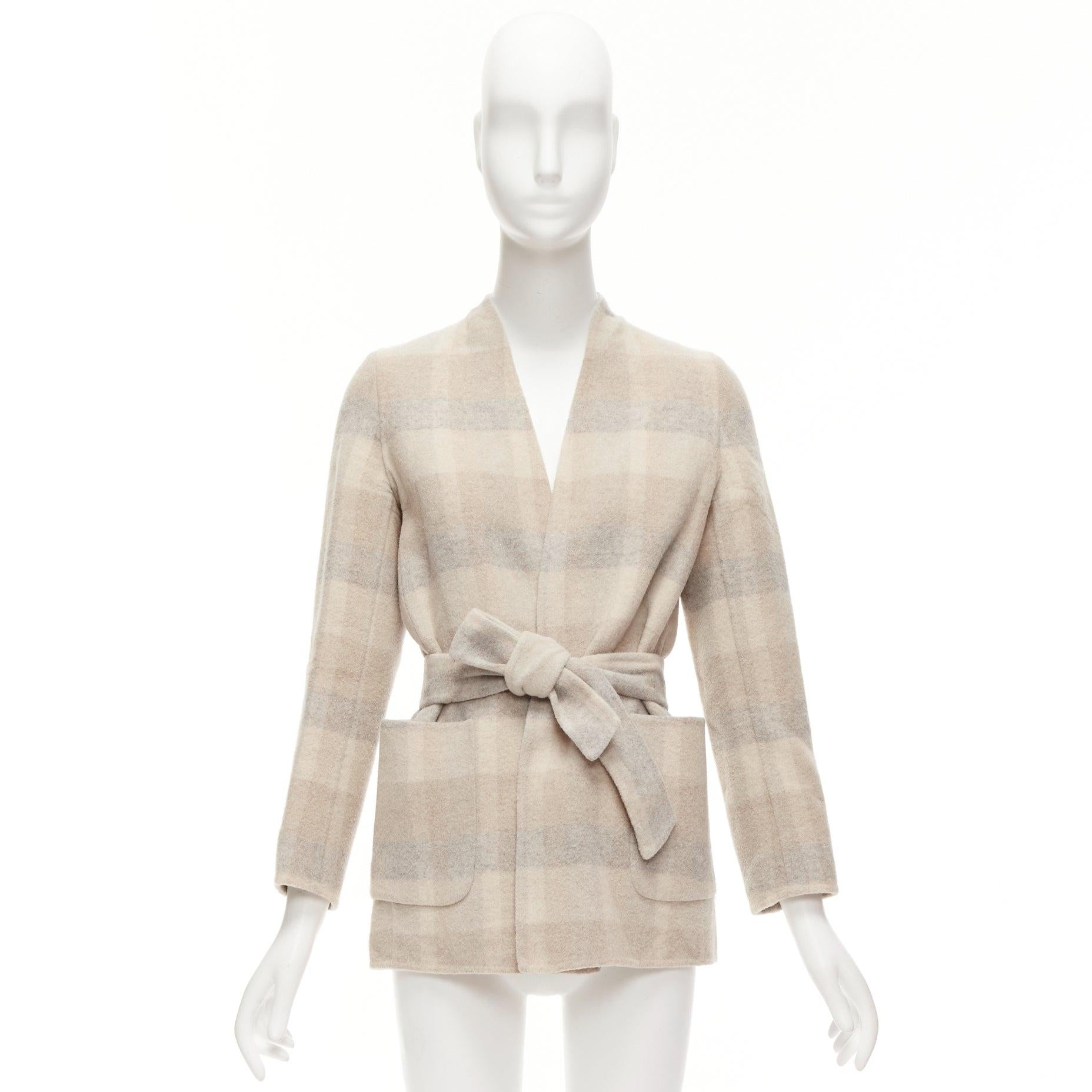 MAX MARA Cucito Amano, giacca double face in lana d'angora a quadri con cintura IT34 XXS in vendita 4