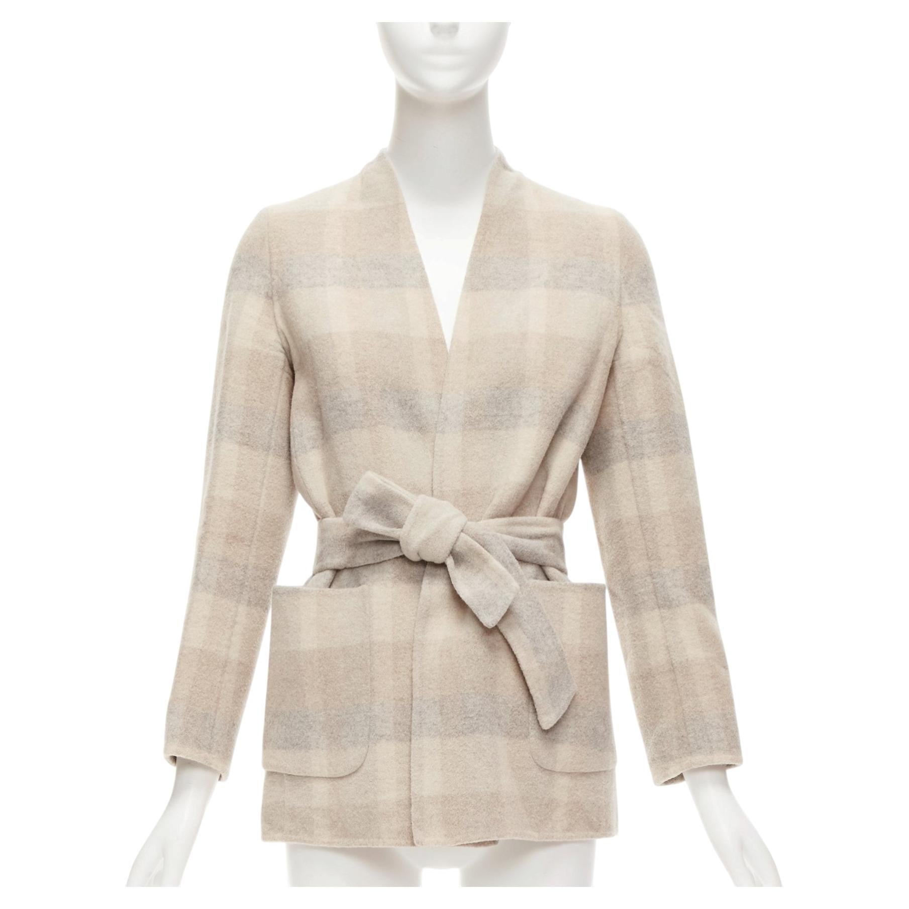 Pre-owned Max Mara Cucito Amano Double Face Angora Wool Checked Belted Jacket It34 Xxs In Sand