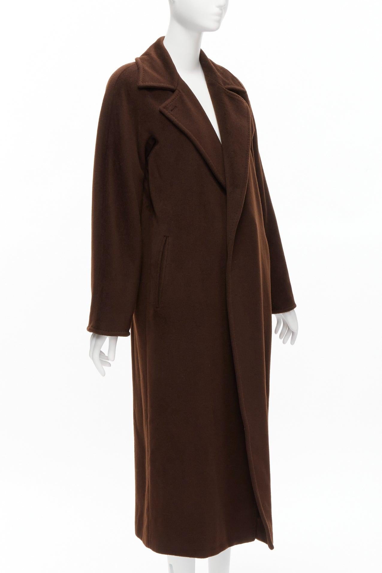 MAX MARA dark brown virgin wool cashmere wide lapel longline relaxed coat IT40 S In Excellent Condition In Hong Kong, NT