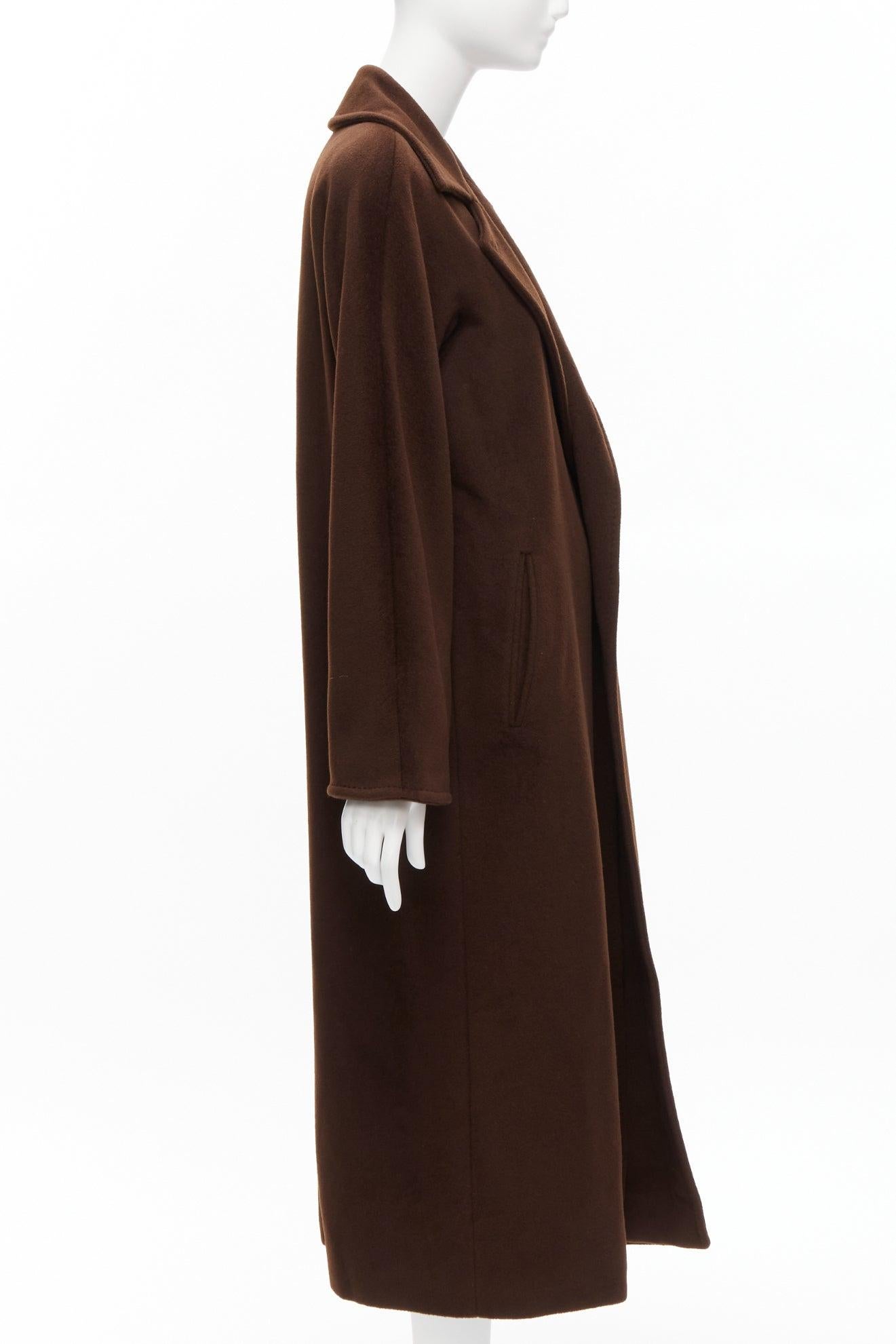 Women's MAX MARA dark brown virgin wool cashmere wide lapel longline relaxed coat IT40 S