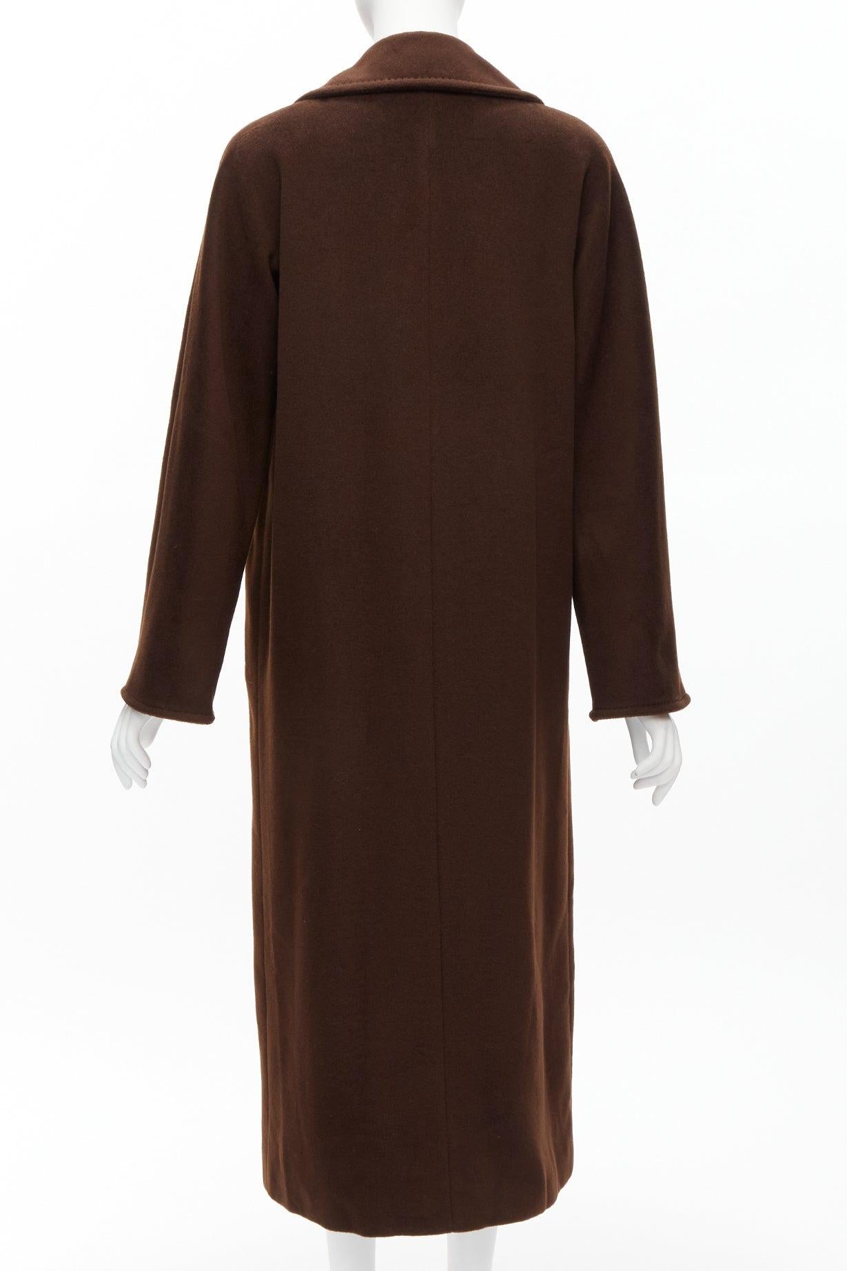 MAX MARA dark brown virgin wool cashmere wide lapel longline relaxed coat IT40 S 1