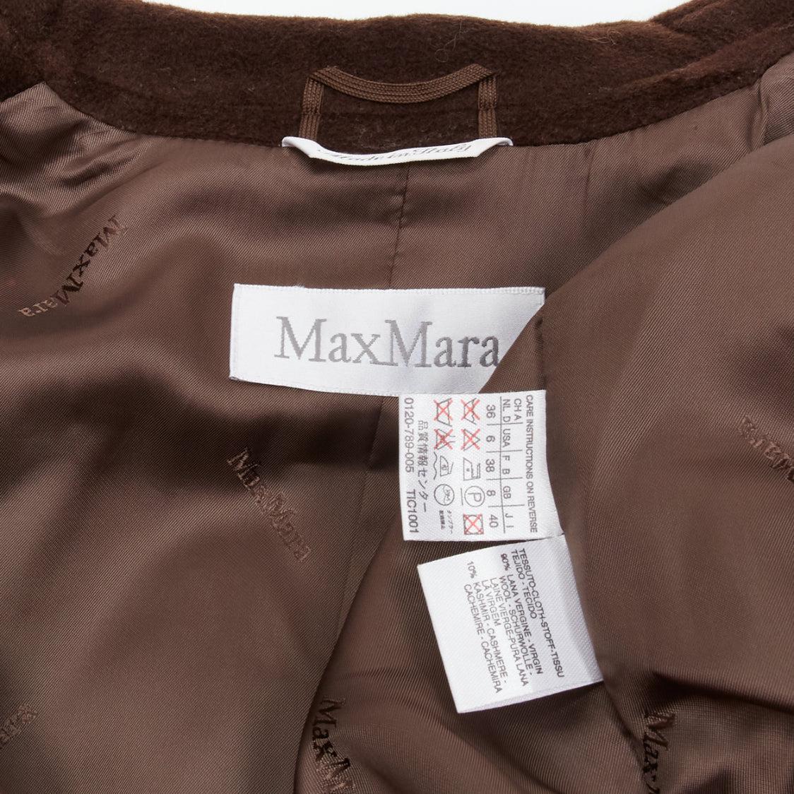MAX MARA dark brown virgin wool cashmere wide lapel longline relaxed coat IT40 S 4