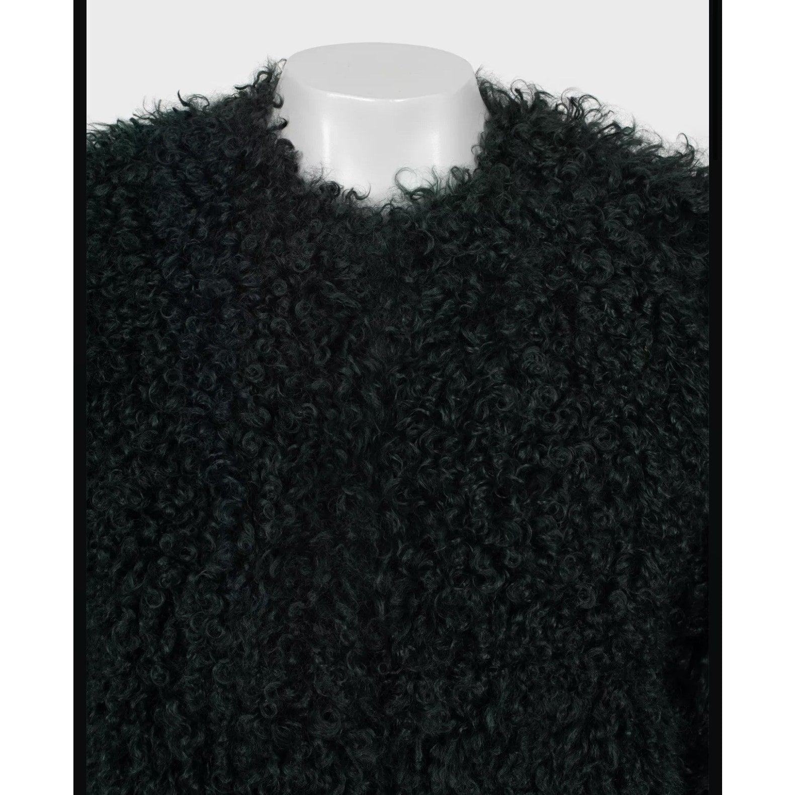Max Mara Dark Green Karakul Fur Coat - Size XS / IT38 In condizioni ottime in vendita a Krakow, PL