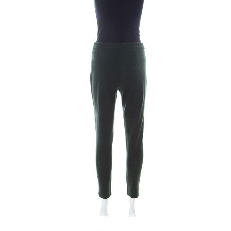 Black Max Mara Dark Green Patterned Knit Slim Fit Legging Trousers M
